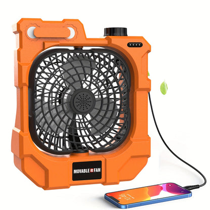 Portable Camping Fan with LED Light - Rechargeable 10400mAh Battery, 270° Rotation