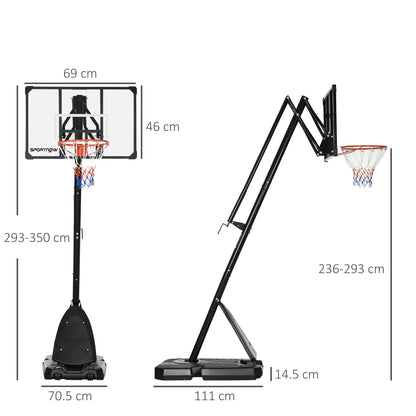 SPORTNOW Basketball Hoop Outdoor, Height Adjustable Basketball Hoop and Stand with Weighted Base, Portable on Wheels, 2. 4-2. 9m, Black