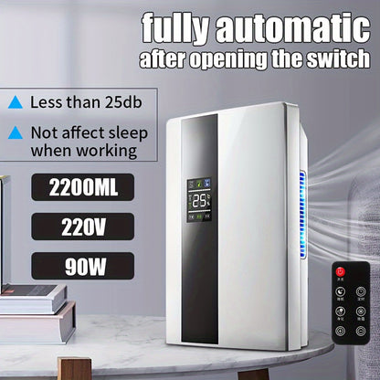 2.2L Large Dehumidifier Portable Quiet Home Air Dryer For Damp, Mould, And Moisture, Multifunctional Dehumidifier With Intelligent Humidity Control, Remote Controller And Large Water Tank For Wardrobe & Closet