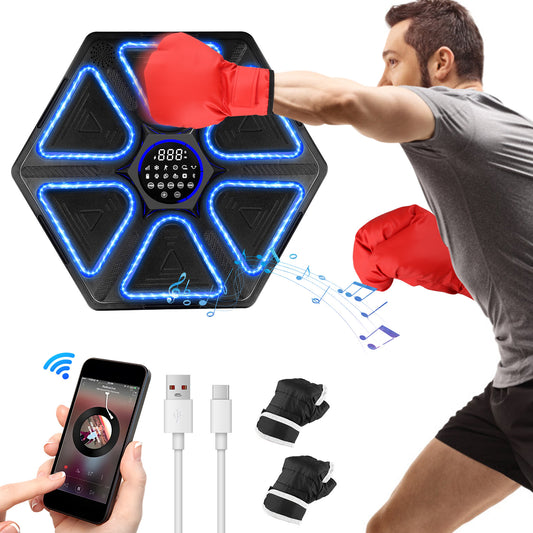 Music Boxing Machine, Music Electronic Boxing Wall Target Boxing Machine, with 5 Lights and Sensor, Boxing Training Devices with Boxing Gloves for Adults, for Home Exercises