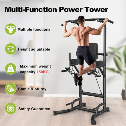 Bigzzia Dip Station Pull Up Bar, Adjustable Height Multi-Function Power Tower, Push Up Workout Abdominal Exercise for Home Gym Strength Training Fitness Workout Equipment