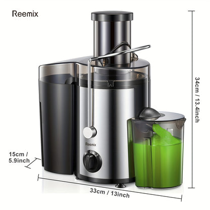 Reemix Juicer, Centrifugal Juicer Machines Whole Fruit and Vegetable 500W, 3-inch Wide Mouth Juicer Extractor with 2 Speeds, Brush Included Easy to Clean