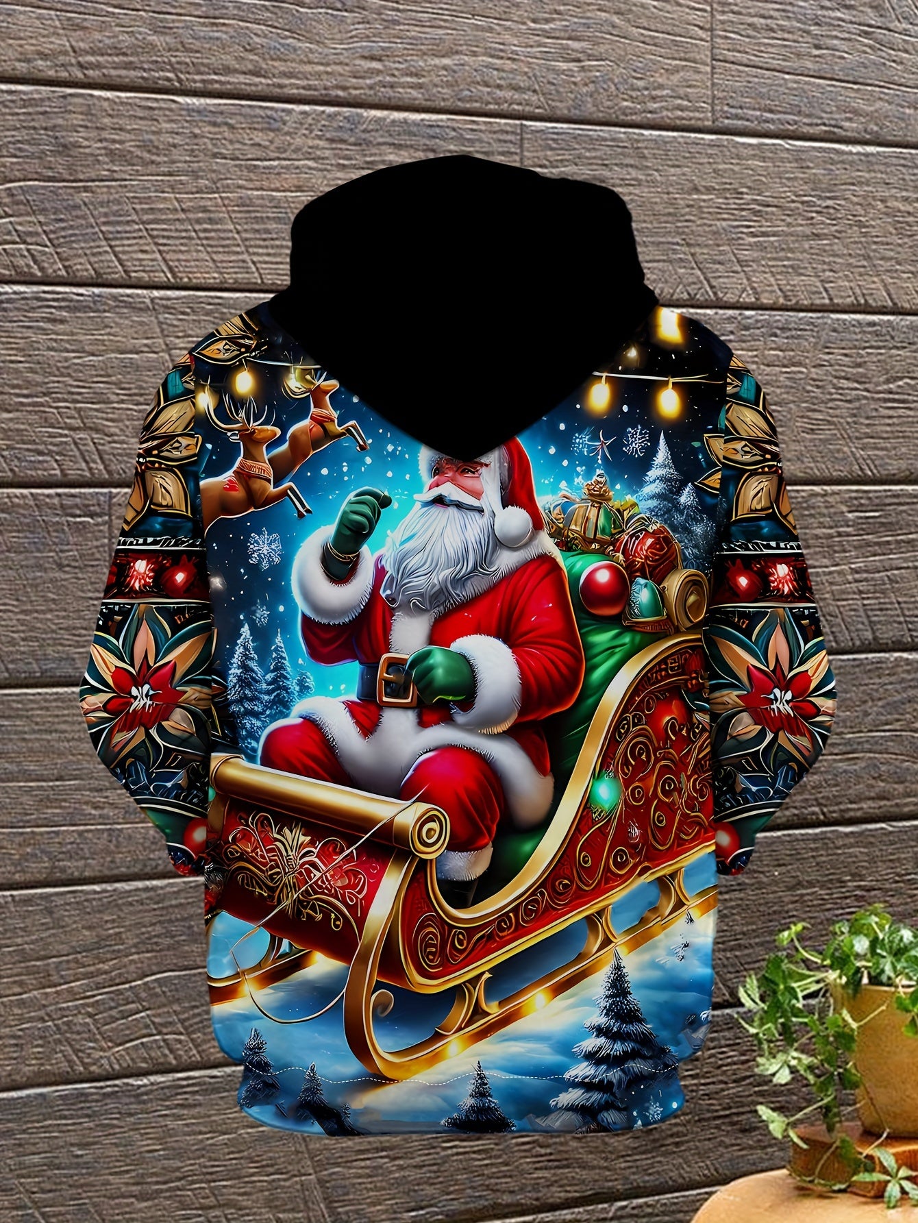 Men's Fashion Hooded Sweatshirt With Santa Claus Digital Print, Street Style, Loose Fit, Comfortable Polyester Hoodie For Outdoor Wear, Autumn Casual Attire