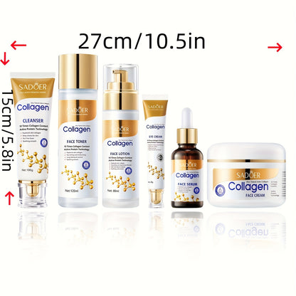 Collagen Facial Skin Care Set 6-In-1 Skin Care Gift Set, Facial Cleanser, Face Serum, Face Cream, Eye Cream, Toner & Lotion, Moisturizing, Ideal For Birthday & Self-Care Gifts