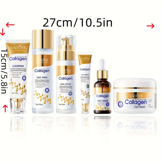 Collagen Facial Skin Care Set 6-In-1 Skin Care Gift Set, Facial Cleanser, Face Serum, Face Cream, Eye Cream, Toner & Lotion, Moisturizing, Ideal For Birthday & Self-Care Gifts