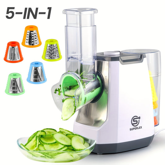 SUPERLEX Electric Grater Vegetable Slicer 5-in-1, With 5-Interchangeable Drum Blades, Cheese Graters For Fruit And Vegetables Carrots Nuts Grater Kitchen