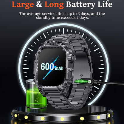 IP68 Waterproof Smartwatch with 5.11cm HD TFT Display, USB Charging, Wireless 5.0, Alloy Body, Stainless Steel Strap, 8763 Chip, 600mAh Long Standby Battery, Fitness & Sleep Tracker, 100+ Sports Modes, LED Flashlight - Android & iPhone Compatible