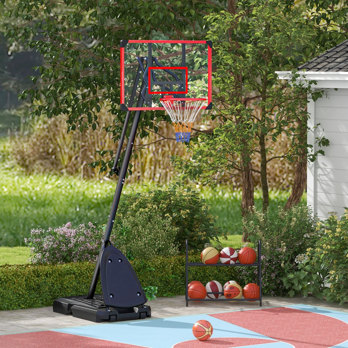 Height Adjustable Basketball Hoop and Stand with Weighted Base, Portable on Wheels, 2.4-2.9m