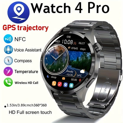 Paearofero Men's Smartwatch - 2024 New Model with NFC, GPS Tracking, HD Display, AI Voice Assistant, Wireless Calling, Fitness & Sports Tracker - Stainless Steel/Silicone Band - Perfect Father's Day Gift